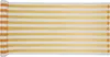 A rolled-up balcony privacy screen with yellow and white stripes. Produktbild-Vorschau