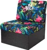A single outdoor chair cushion with a tropical floral pattern on a black background. Náhled obrázku produktu