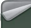 Close-up view of the inside of a dark green laptop sleeve, showing the soft, light gray lining and zipper. Anteprima dell’immagine prodotto