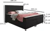 A black boxspring bed with pillows and bedding, showing dimensions. Produktbild-Vorschau