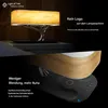 A split image showing a lamp with a tree-like base and a close-up of the lamp's base and charging pad. Produktbild-Vorschau
