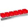 A set of red storage bins and a metal mounting rail against a white background. Produktbild-Vorschau
