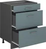 A three-drawer kitchen base cabinet shown from a front-side angle against a white background. Náhled obrázku produktu