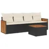 5-tlg. Garten-Sofagarnitur mit Kissen Schwarz Poly Rattan Produktbild-Vorschau 1