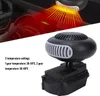 A car interior with a hand on the steering wheel and a portable car heater with glowing red and yellow heat waves emanating from it. A separate image shows the portable car heater in detail. Podgląd zdjęcia produktu