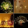A collage of four images showcasing LED starburst lights in various settings, including a plant, a wall with decorations, and a Christmas display. Produktbild-Vorschau