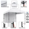 A white pop-up canopy tent with various features highlighted by callouts and icons. Produktbild-Vorschau