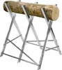 A log is resting on a metal sawhorse. Produktbild-Vorschau