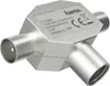 A silver-colored TV antenna splitter with coaxial connectors is shown against a white background. Voir les images du produit