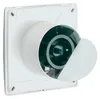 A white axial exhaust fan with a partially open cover, showing the fan blades inside. Produktbild-Vorschau