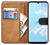 A book-style phone case for a Huawei P30 Pro, open to reveal card slots and cash compartments, with a smartphone inserted. Náhľad obrázku produktu