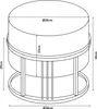 A diagram showing the dimensions of a round ottoman or stool. Anteprima dell’immagine prodotto