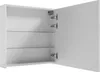An open white cabinet with glass shelves. Produktbild-Vorschau
