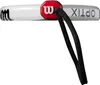 A close-up view of the handle of a white padel racket with a black wrist strap. Anteprima dell’immagine prodotto
