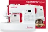 A white Veritas Rubina sewing machine is displayed prominently against a red background. The machine has red accents and a digital display. A circular badge with "2+3 GARANTIE/WARRANTY" is visible on the right side. Produktbild-Vorschau