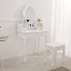 Toaletní stolek se zrcadlem a stoličkou ve starožitném Náhled obrázku produktu 2