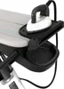 A close-up view of a white and black ironing board with an iron resting on it. Produktbild-Vorschau