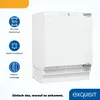 A white under-counter freezer with informational icons and text on the left, and the brand logo on the bottom right. Produktbild-Vorschau