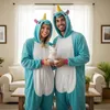 Onesie Kigurumi Pyjama Kostüm für Erwachsene Blaues Einhorn Produktbild-Vorschau 3
