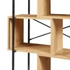 A close-up view of a wooden bookshelf with black metal supports. Náhled obrázku produktu