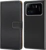 A black flip-style phone case for a Xiaomi Mi 11 Ultra is shown, open to reveal the phone's camera module. Produktbild-Vorschau
