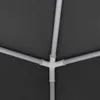 A close-up view of the frame structure of a party tent, showing the white connectors and gray poles against a dark gray fabric background. Produktbild-Vorschau