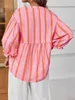 Gestreiftes Sommer-Shirt mit V-Ausschnitt für Damen – Produktbild-Vorschau 2
