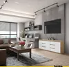 A modern living room with a sofa, coffee table, and a media console with a TV. Náhľad obrázku produktu