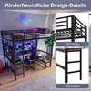 A loft bed with a desk and storage underneath, set up in a modern bedroom with gaming-themed decor. Podgląd zdjęcia produktu