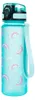 A teal water bottle with a rainbow pattern and glitter accents, featuring a light blue strap. Podgląd zdjęcia produktu