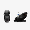 Two views of a black massage chair against a white background. Voir les images du produit
