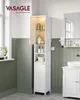 A white bathroom cabinet with open doors, displaying various bottles and jars, in a bathroom setting with green paneled walls. Produktbild-Vorschau