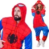 Two people wearing Spiderman onesies against a white background. Anteprima dell’immagine prodotto