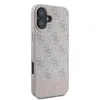 A close-up, side view of a pink and gray Guess brand iPhone case with a repeating logo pattern. Podgląd zdjęcia produktu