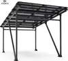 A solar carport structure with solar panels installed on top, shown from a low-angle perspective against a white background. Voir les images du produit