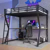 Hochbett mit Schreibtisch und LED-Beleuchtung, 140x200 cm, Produktbild-Vorschau 1