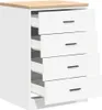 A white storage cabinet with a wooden top and four drawers, shown from a three-quarter angle. Produktbild-Vorschau