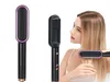 A woman is using a hair straightening brush on her hair, with two views of the product shown separately. Produktbild-Vorschau