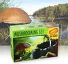 A mushroom hunting set is displayed in front of a natural landscape with a lake and trees. Podgląd zdjęcia produktu