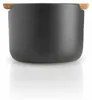 A close-up studio shot of a black ceramic salt cellar with a wooden lid. Produktbild-Vorschau