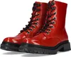 A pair of red patent leather lace-up boots with black soles and laces, shown from a front-side angle against a white background. Produktbild-Vorschau