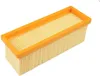 A rectangular air filter with a yellow pleated filter material and an orange plastic frame, isolated on a white background. Produktbild-Vorschau