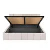 A bed frame with the storage compartment open, showing the slatted base and the interior storage space. Produktbild-Vorschau