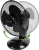 A black oscillating desk fan is shown from a slightly low angle against a white background. Green arrows indicate the fan's oscillating movement. Anteprima dell’immagine prodotto