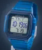 A close-up studio shot of a blue digital watch. Produktbild-Vorschau