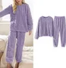 Damen Kuscheliger Fleece Pyjama Set in Rosa, Langarm Produktbild-Vorschau 2