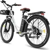 A white electric bicycle is shown from a three-quarter rear view against a white background. Produktbild-Vorschau