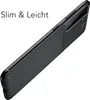 A black carbon fiber textured phone case shown at an angle on a white background. Produktbild-Vorschau