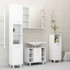 A white bathroom vanity set including a tall cabinet, a sink cabinet with a mirror, and a separate tall cabinet. Produktbild-Vorschau