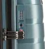 Close-up of a teal suitcase lock and zipper. Produktbild-Vorschau